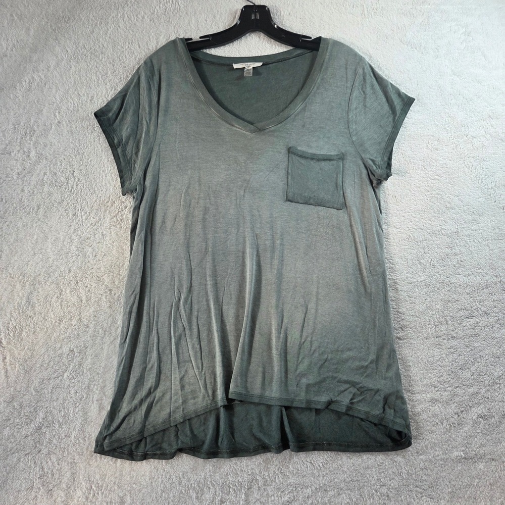 Cable Gauge Studio Women XL Green V Neck Pocket T Shirt Viscose Spandex Soft
